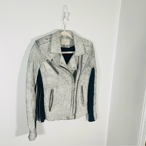IRO Ilaria Ribbed Distressed Lamb Leather Biker Jacket Off-white Size 8 - Picture 3 of 15